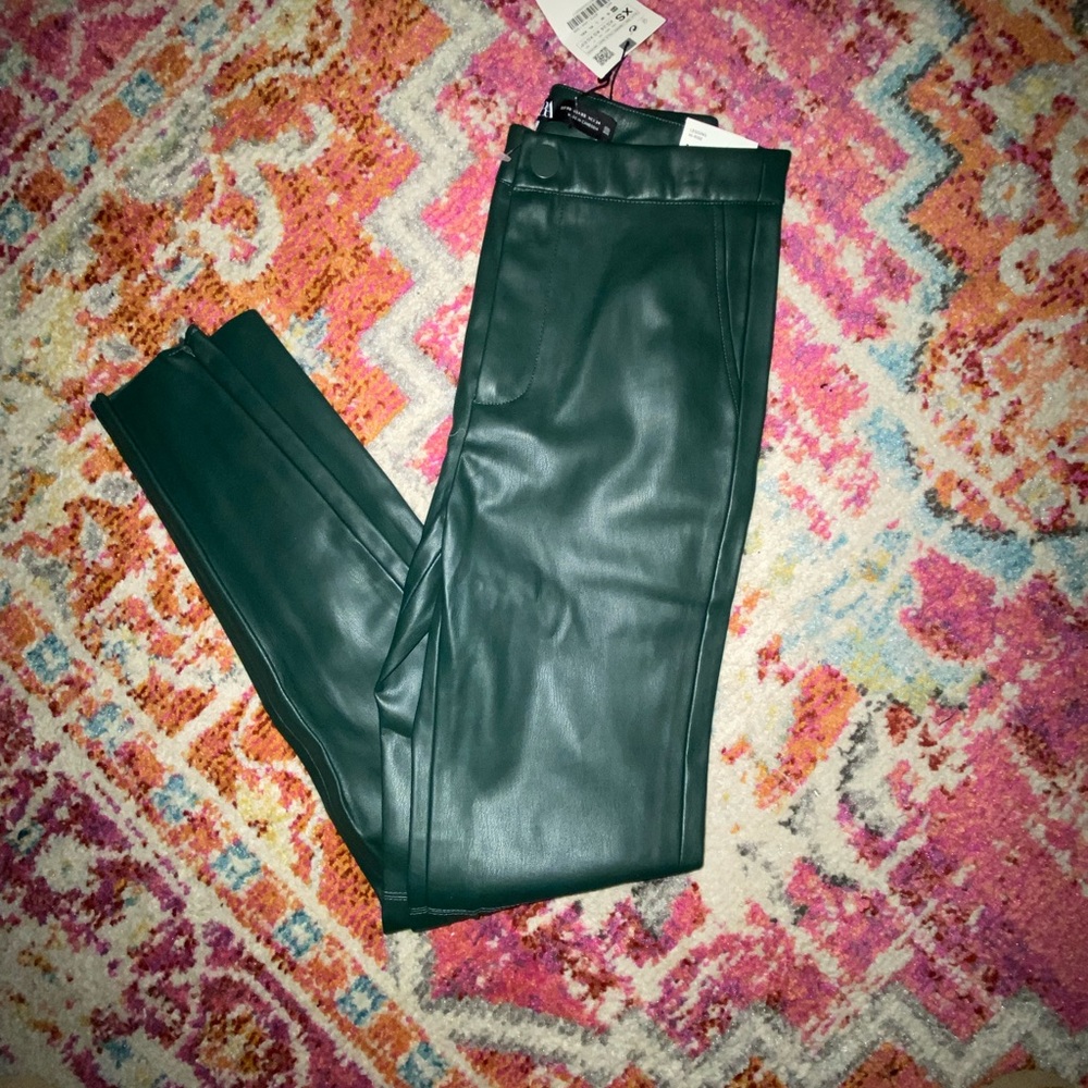 Zara green leather pants